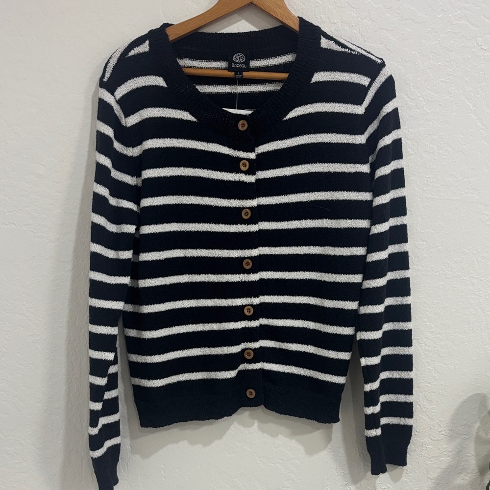 NWT bobeau Nordstrom Navy & White Striped Button-Front Cardigan